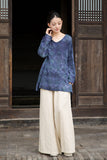 Vivace Plaid Linen Long Sleeve Cheongsam Top