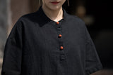 Leonie Linen Color-Block Cheongsam Top