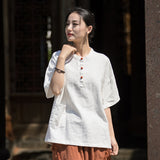 Leonie Linen Color-Block Cheongsam Top