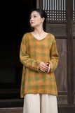 Vivace Plaid Linen Long Sleeve Cheongsam Top