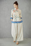 Branch Printing Ramie Cheongsam Top