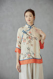 Branch Printing Ramie Cheongsam Top